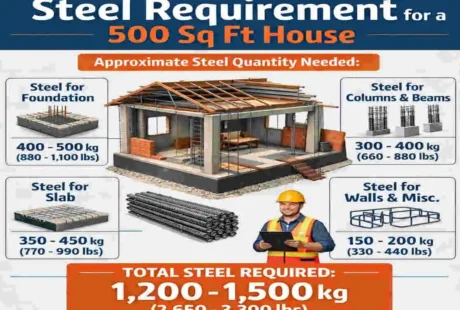 how much steel required for 500 sq ft house