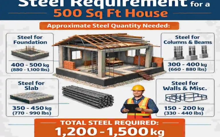 how much steel required for 500 sq ft house